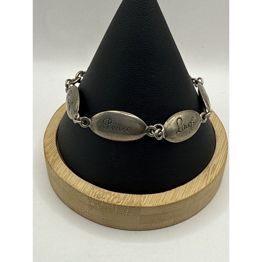 Vintage Silver Tone Inspirational Affirmation Link Bracelet Live Laugh Peace Joy